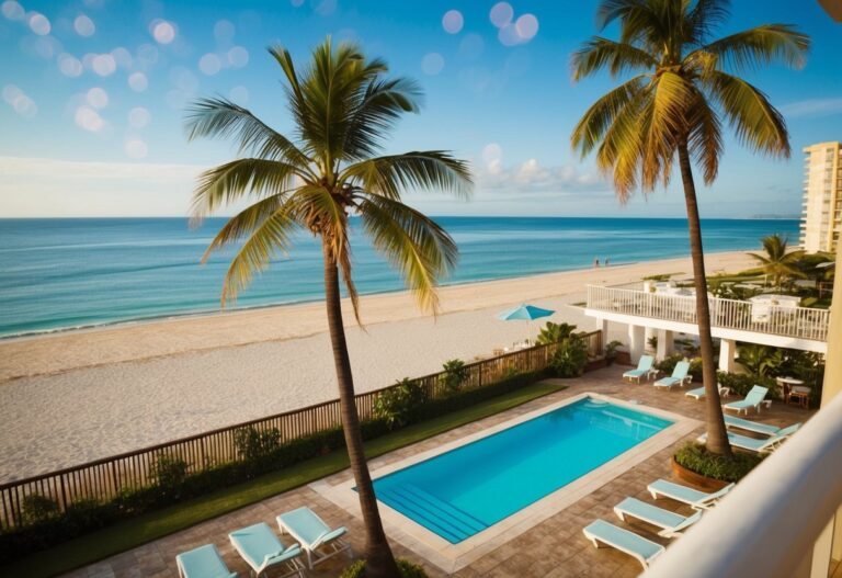 Um hotel à beira-mar em Maceió, com palmeiras, uma piscina e vista para o oceano