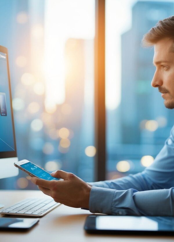 Uma pessoa usando um computador para rastrear um telefone perdido pelo seu número IMEI